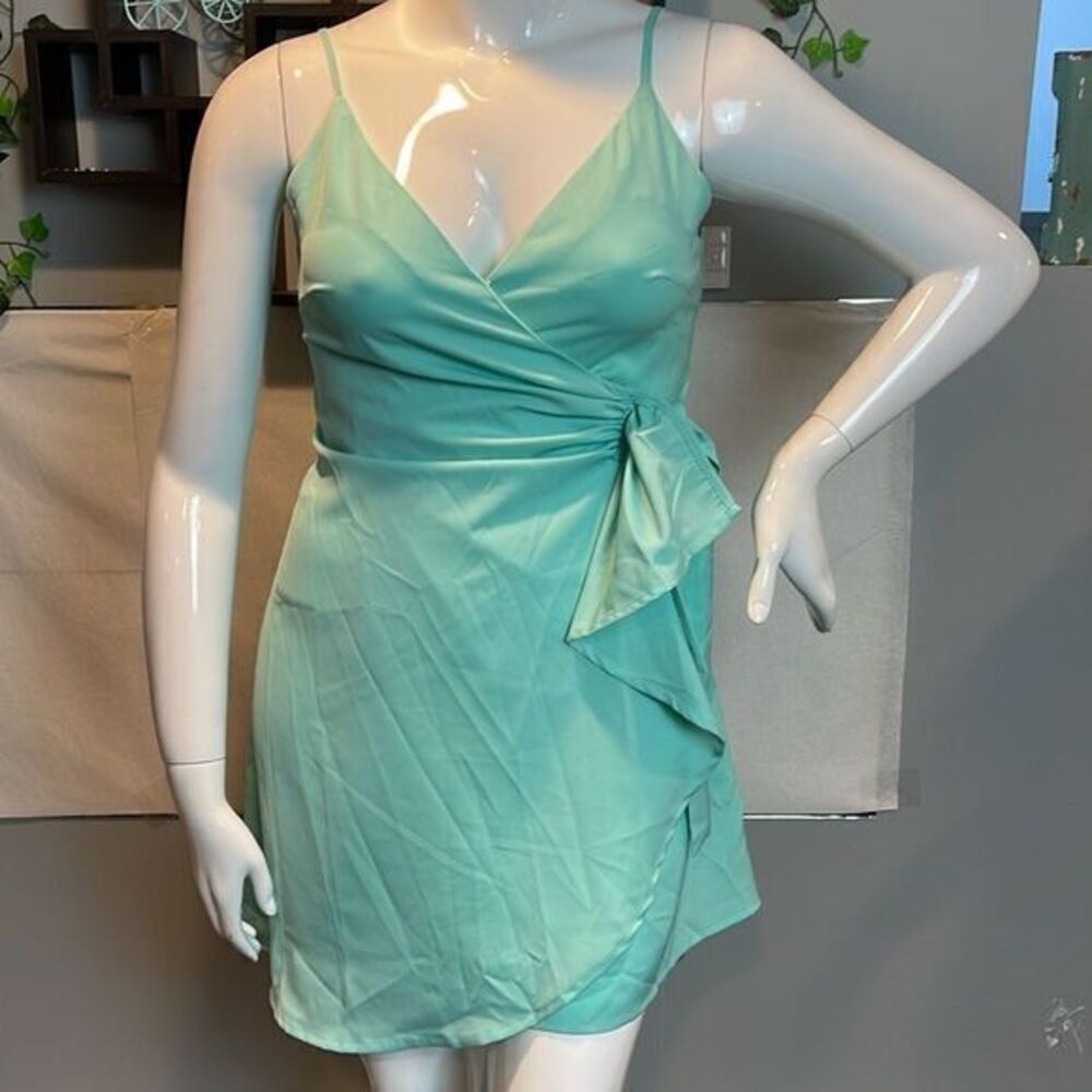 Cupshe Seaglass Overlap Neckline Asymmetrical Dress Bow V-Neck Size L RefCPS082 - Picture 5 of 10